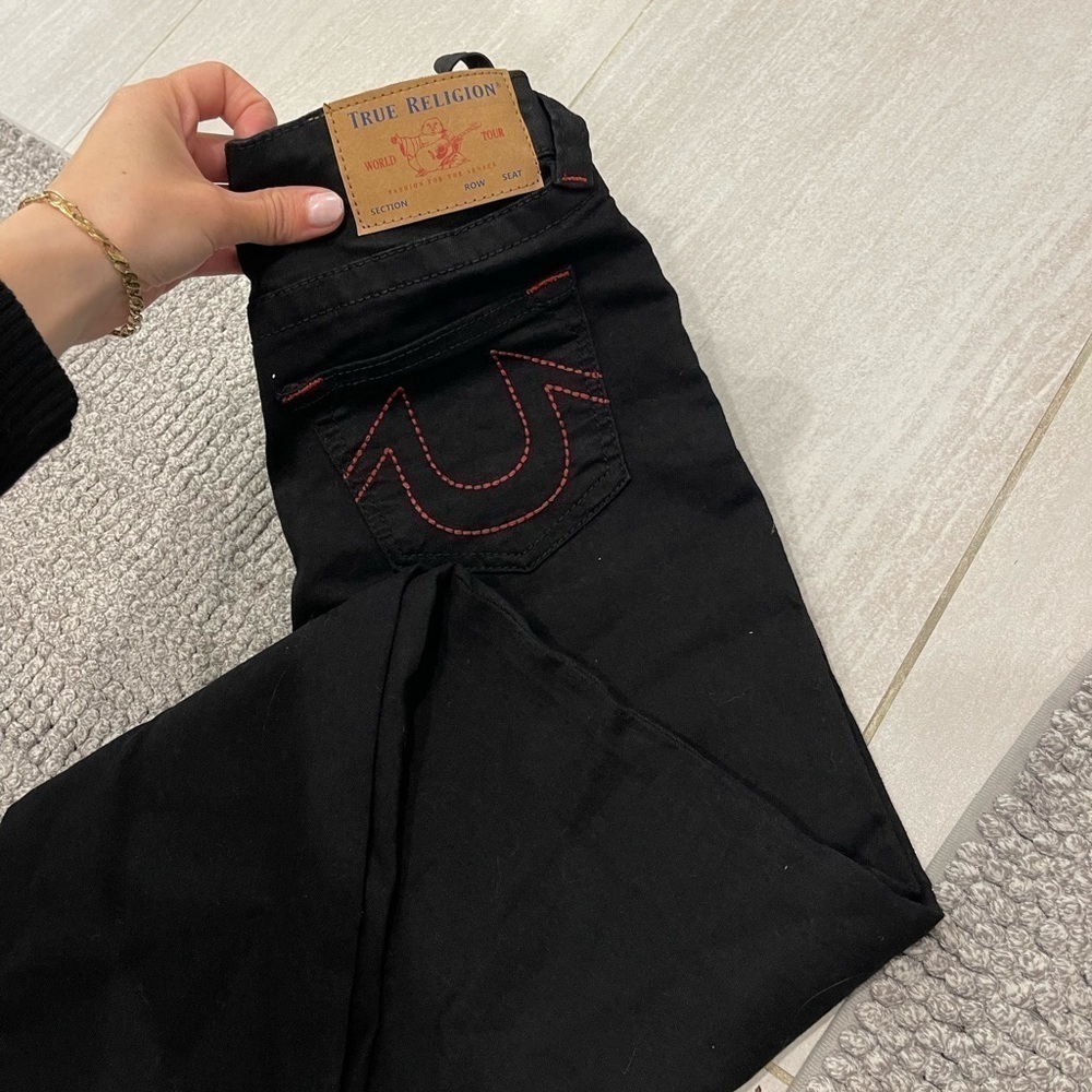 Boys true religion Geno Jeans size 10 relaxed slim black with red